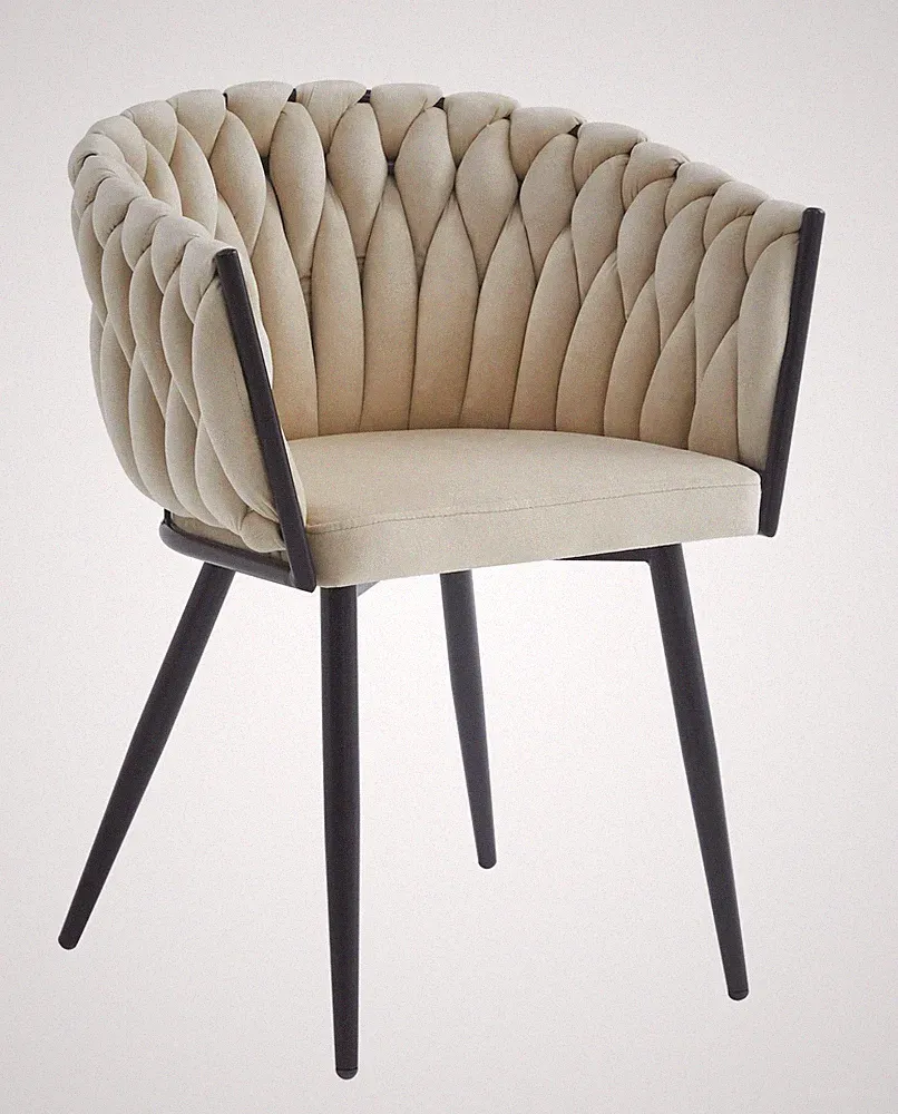 Stuhl ORION in Beige aus Samt mit schwarzen Beinen