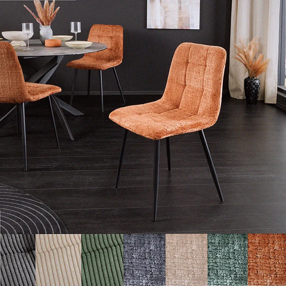Stuhl TRES CHIC - AUSWAHL - Cord Chenillestoff Metallbeine - retro