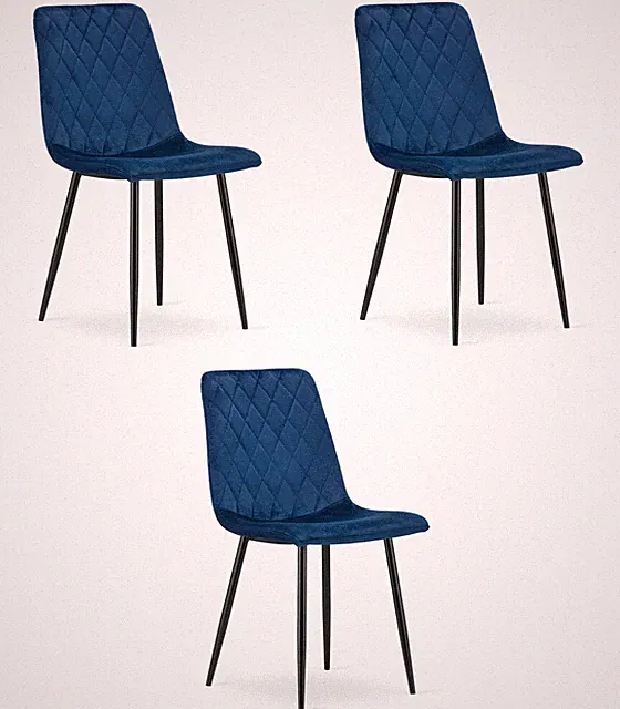 Stuhl TURIN in marineblauem Samt, 3er-Set