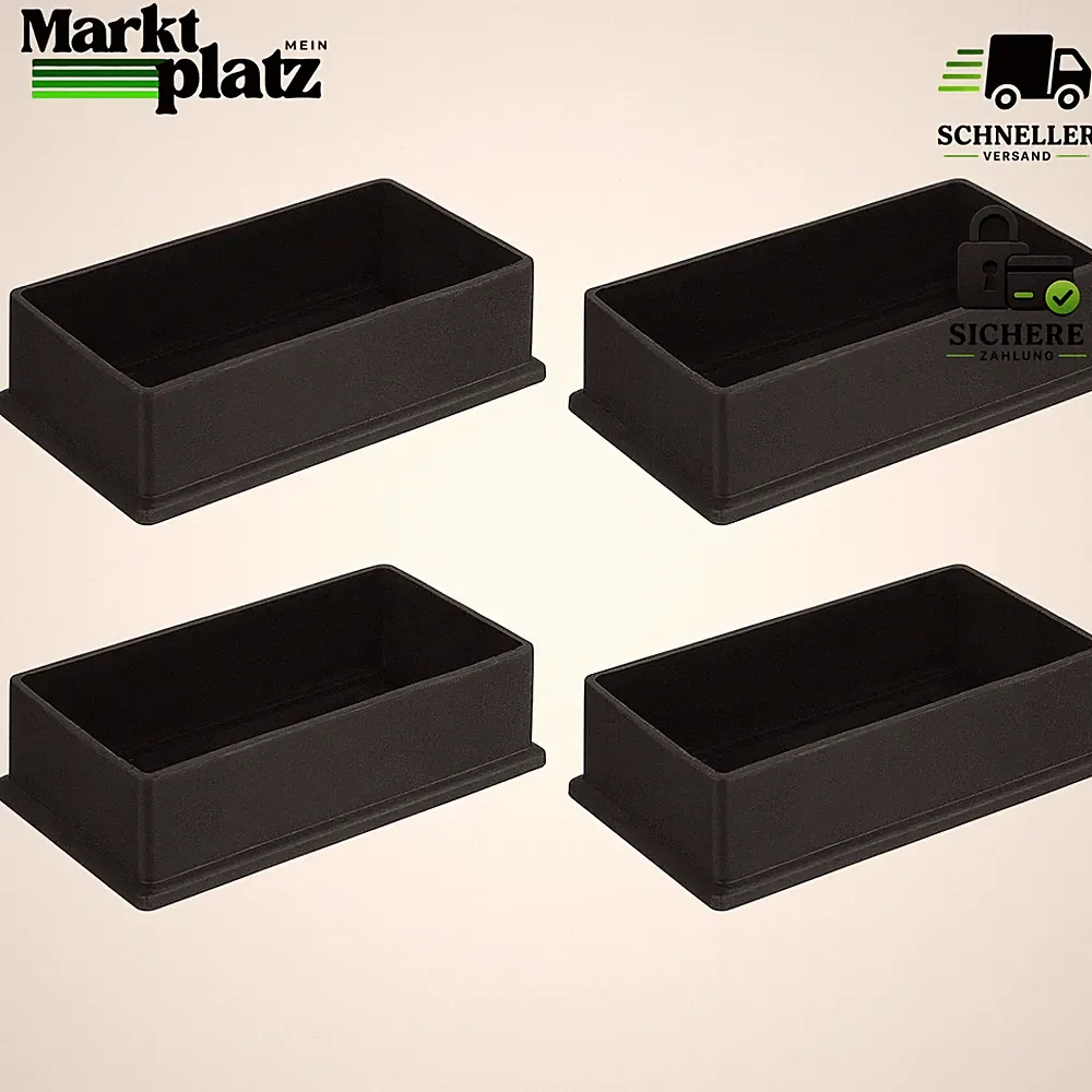 Stuhlbeinkappen PVC 100mm x 50mm Schwarz Bodenschoner für Möbel 4 Stück