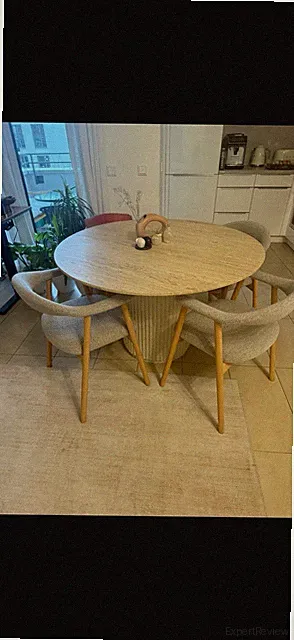 Stunning Dining Set: SKLUM Travertine Round Table & 4x XXXLutz Curved Armchairs