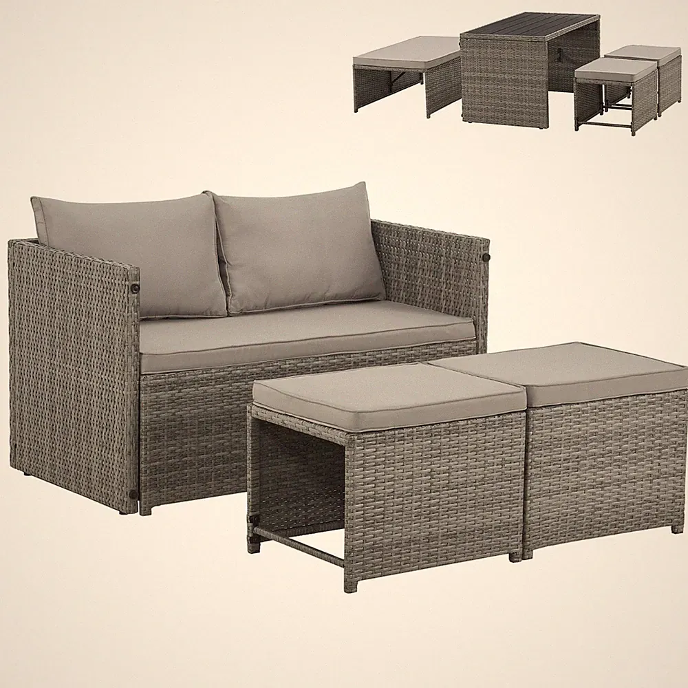 SVITA ATHINA Sitzgruppe Outdoor Gartenmöbel Set Balkonmöbel Polyrattan Grau