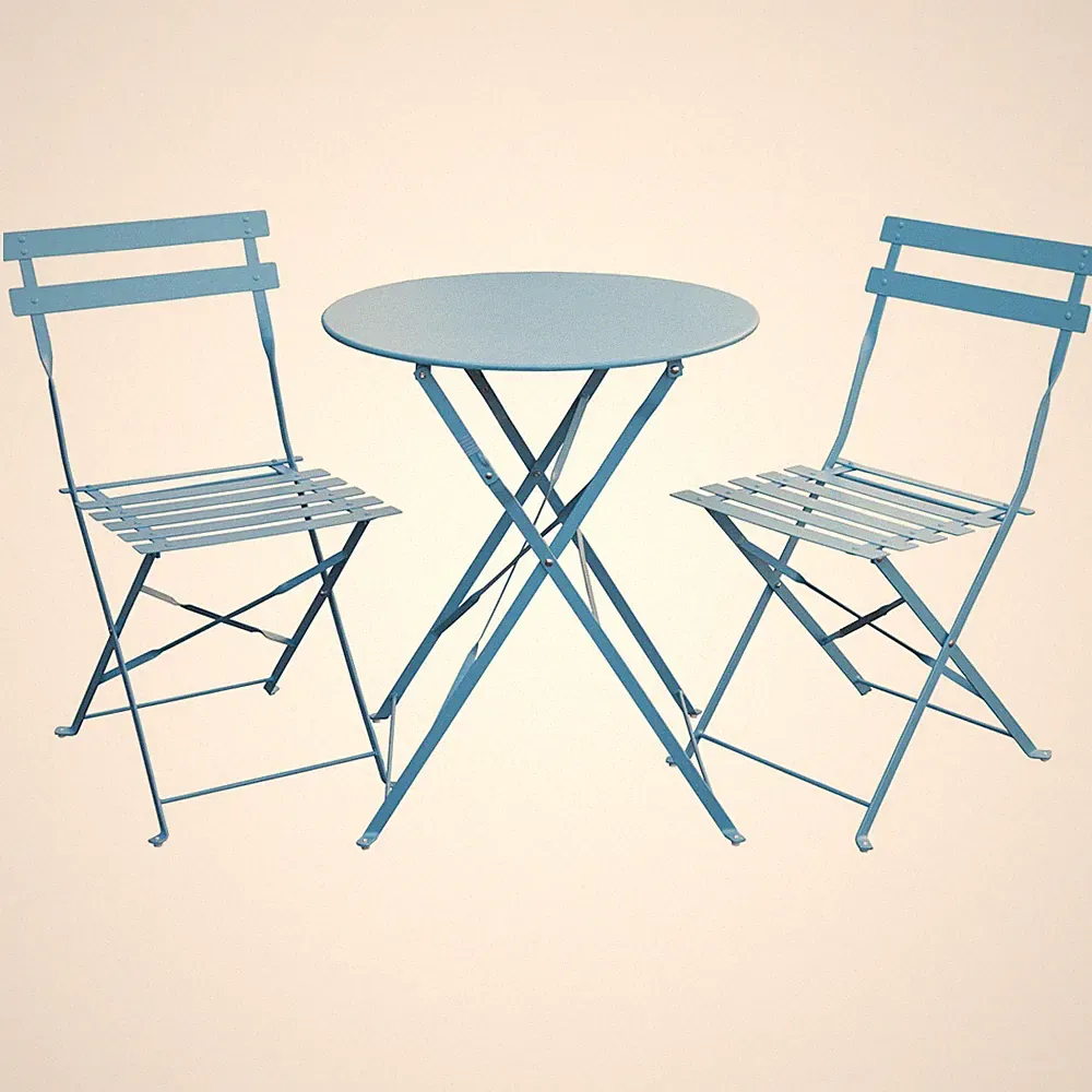 SVITA BERLIN Bistro-Set Balkonmöbel Stuhl Tisch Gartenmöbel Metall Blau