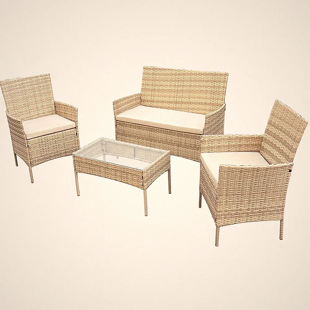 SVITA BROOKLYN Gartenlounge 4-tlg. Gartenmöbel Set Sitzgruppe Polyrattan Beige