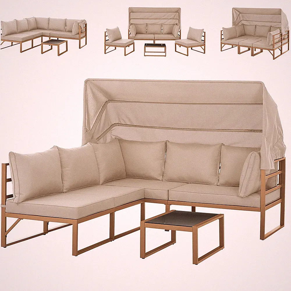 SVITA MAUI Gartenmöbel-Lounge-Set mit Dach Outdoor-Sofa Stahl