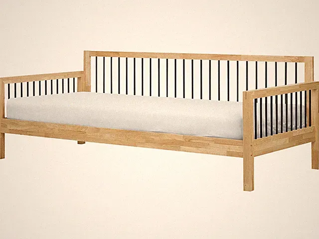 Tagesbett heller Holzfarbton / schwarz Gummibaumholz 90 x 200 cm modern Tricot