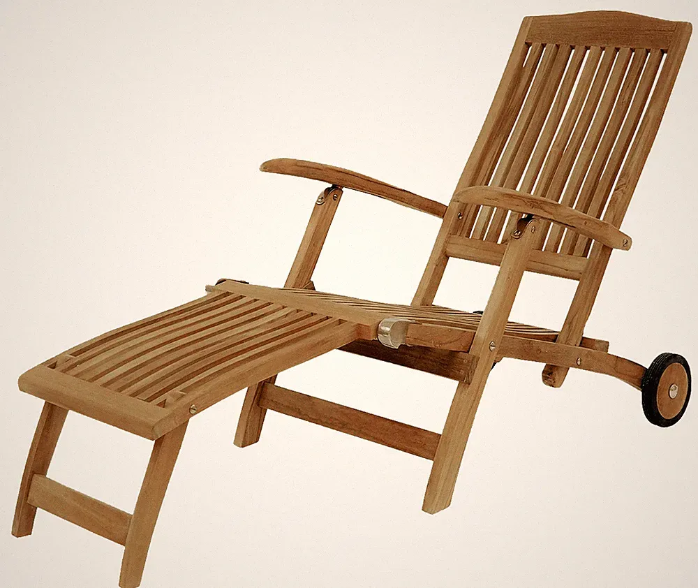 Teak Deckchair ergo verstellbar Kernholz 2945 hochwertig klappbar mit Rädern