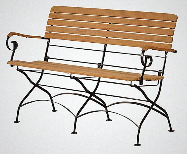 Teak Gartenbank Bellevue 130 cm Stahl Holz Parkbank Balkon 2-Sitzer Wetterfest