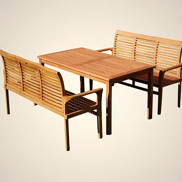 TEAK Gartengarnitur Gartentisch 150 x 80 cm + 2 Bänke je 150cm für 6 Personen