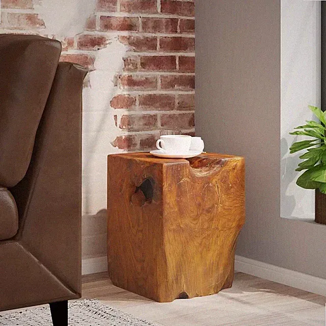 Teak Hocker Massivholz handgefertigt rustikal Beistellhocker Holz