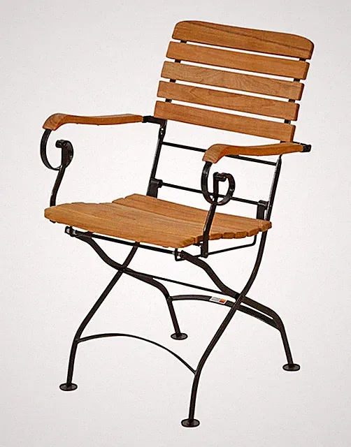 Teak Klappstuhl Bellevue mit Arm Klappsessel Armlehnsessel Balkon Stahl + Holz
