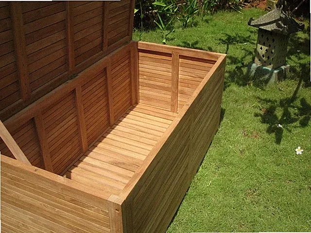 Teak Premium Kissenbox Gartenbox Teakholz geschlossene Lattung Natur 2 Größen