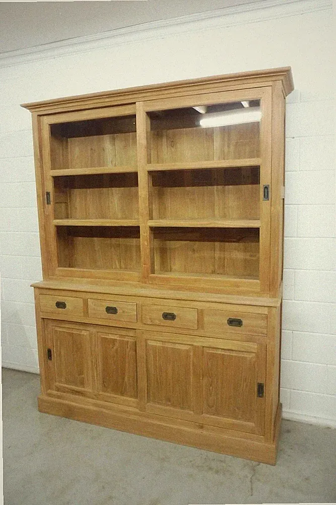 Teak Schrank Buffetschrank Vitrineschrank Wandschrank unbehandelt Teak Holz