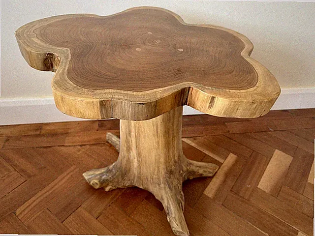 Teak Wurzel Beistelltisch 50cm handgeschnitzt Massivholz Wildbaumstamm Hocker Deko