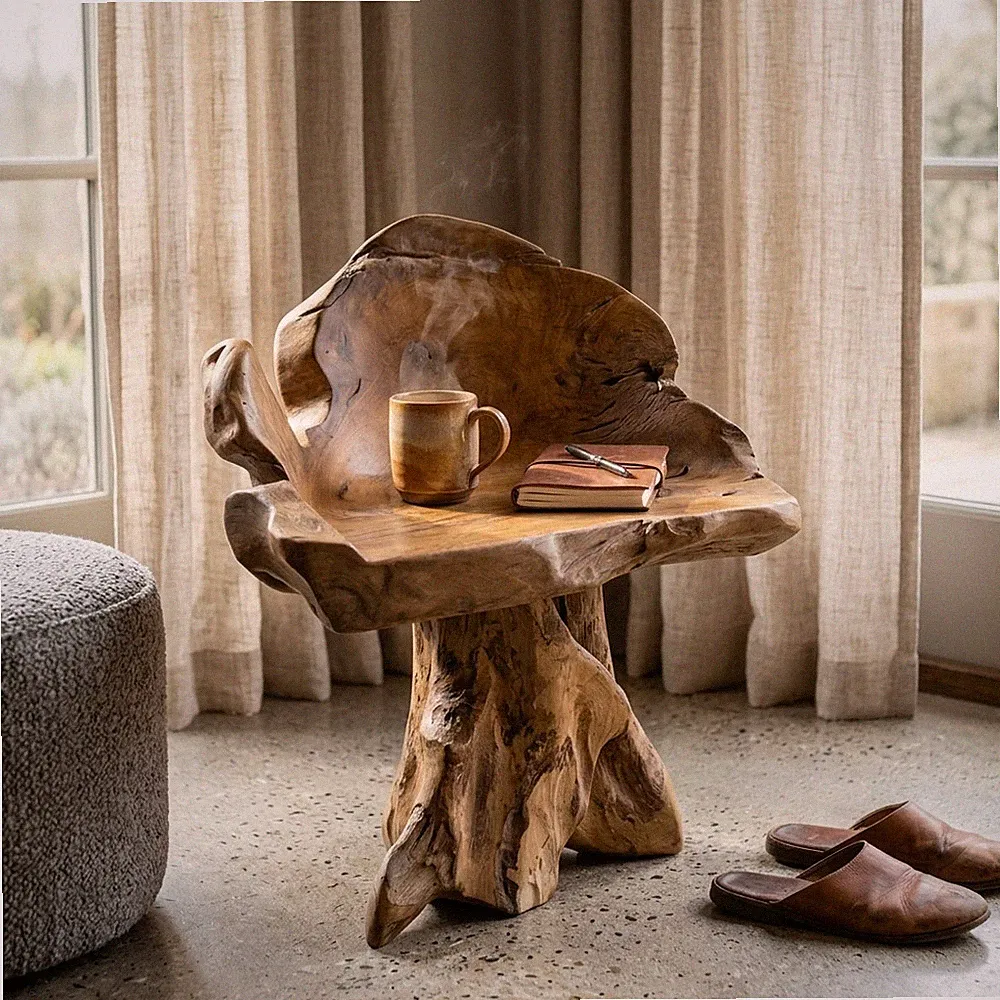 Teak Wurzelholz Stuhl Massivholz Garten Möbel Massiv Holz Sitz Outdoor Sessel