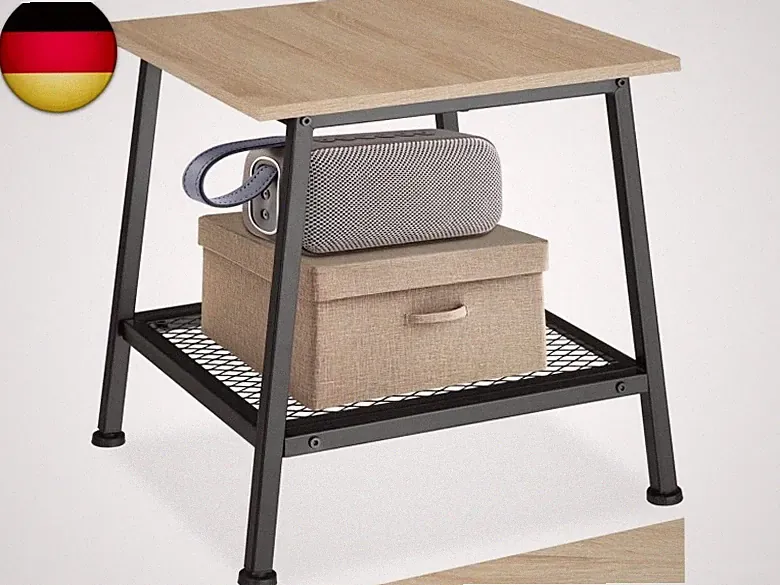 tectake® Beistelltisch Holz Metall, Couchtisch mit Stauraum, Nachttisch mit
