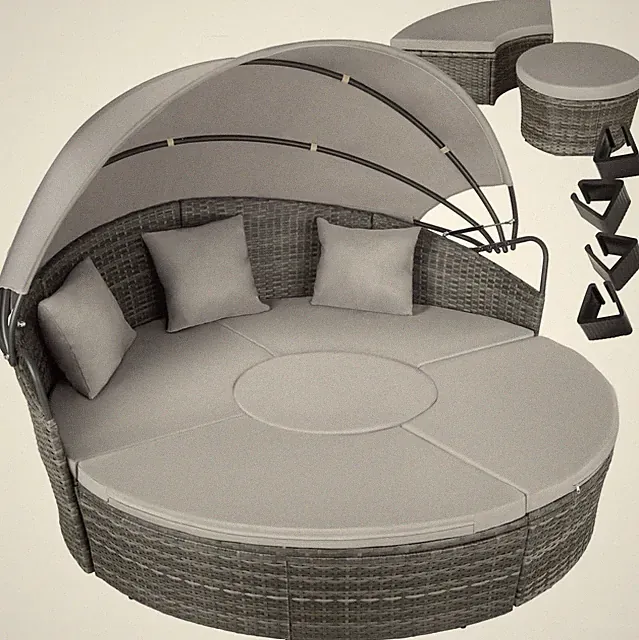 Tectake Lounge Muschel Sonneninsel wetterfest Gartenliege 2 Personen Grau