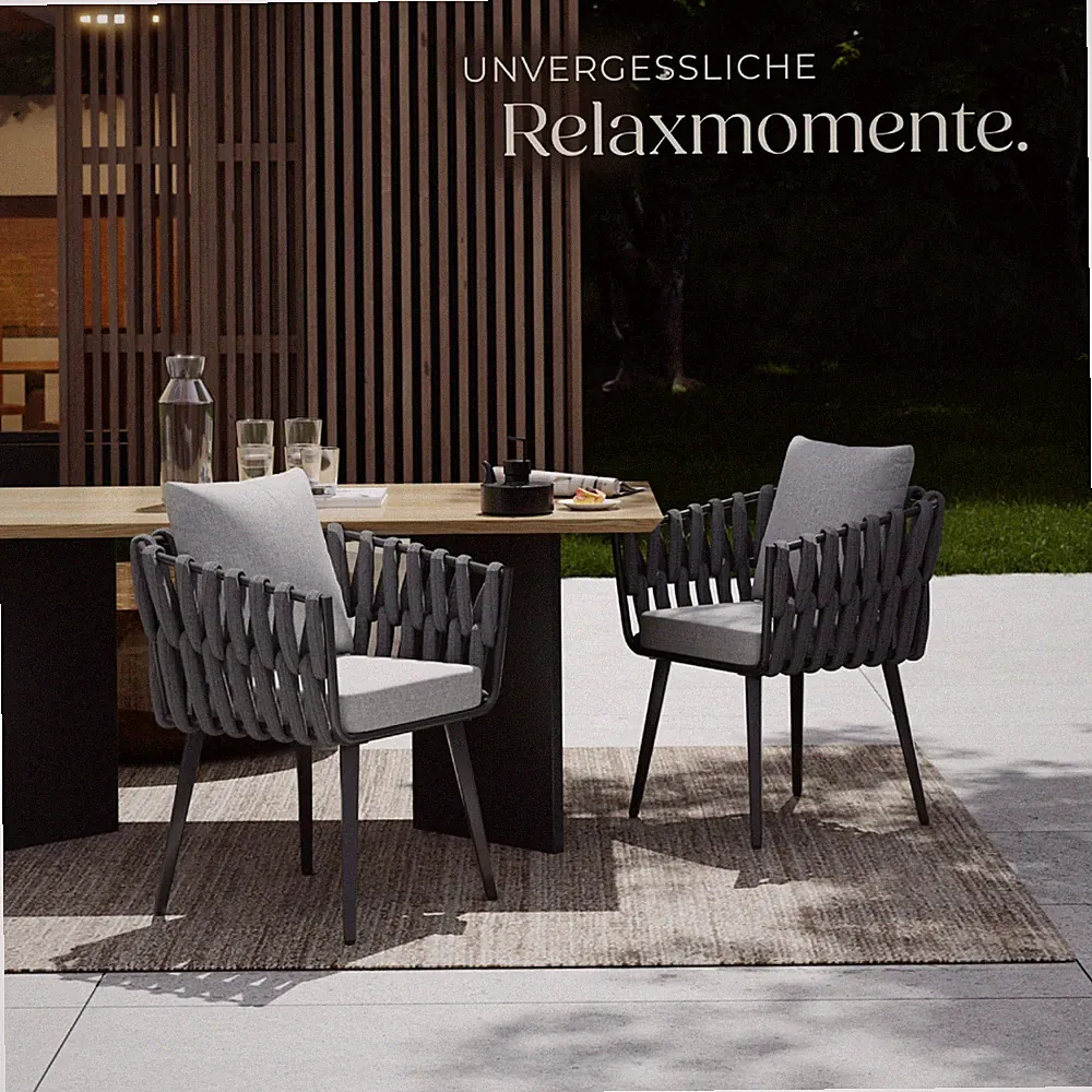 tectake Outdoor Stuhl Aluminium Rope Geflecht Polster Terrassenstuhl Garten