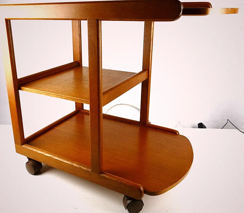 Teewagen Servierwagen rollender Beistelltisch helle Eiche 80er Jahre Pro-3715