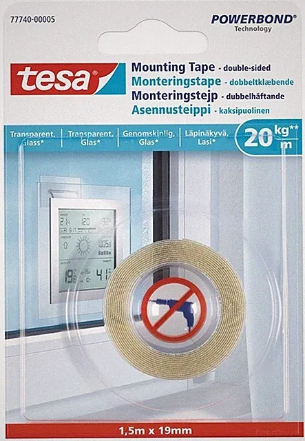 Tesa Double-Sided Transparent Tape 1.5m x 19mm Caoutchouc For Wall Use