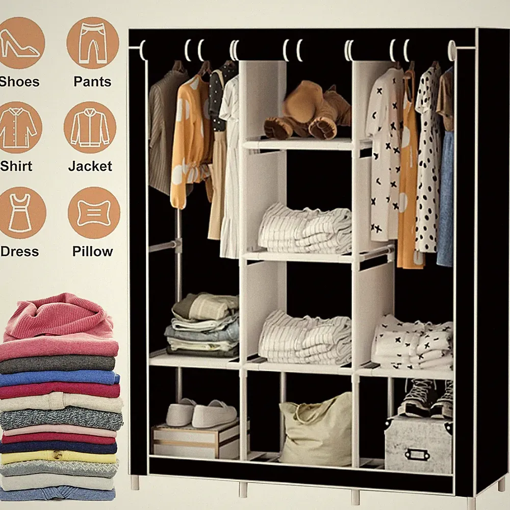 Textil Kleiderschrank Groß Stoffschrank mit Kleiderstange Faltschrank Stabil