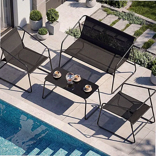 Textilene Balkonmöbel Set mit 2er Gartenbank, 2 Stühlen & Glastisch Gartenmöbel