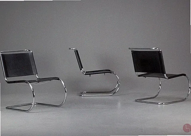 Thonet MR Lounge Sessel Leder Schwarz Bauhaus Freischwinger 1980 van der Rohe