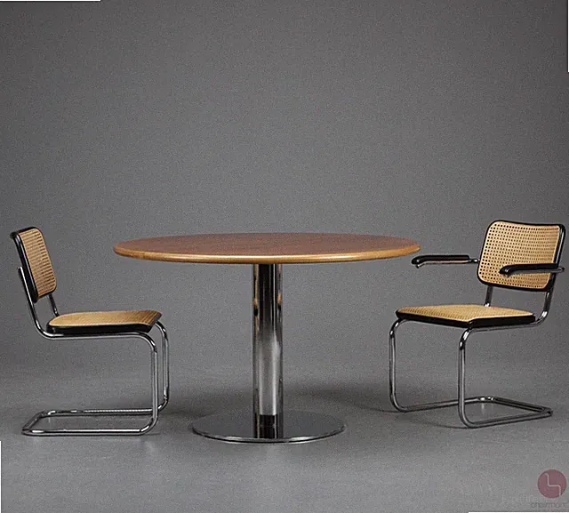 Thonet S1049 Esstisch braun Nussbaum 120 cm Nussbaum rund Gestell verchromt TOP