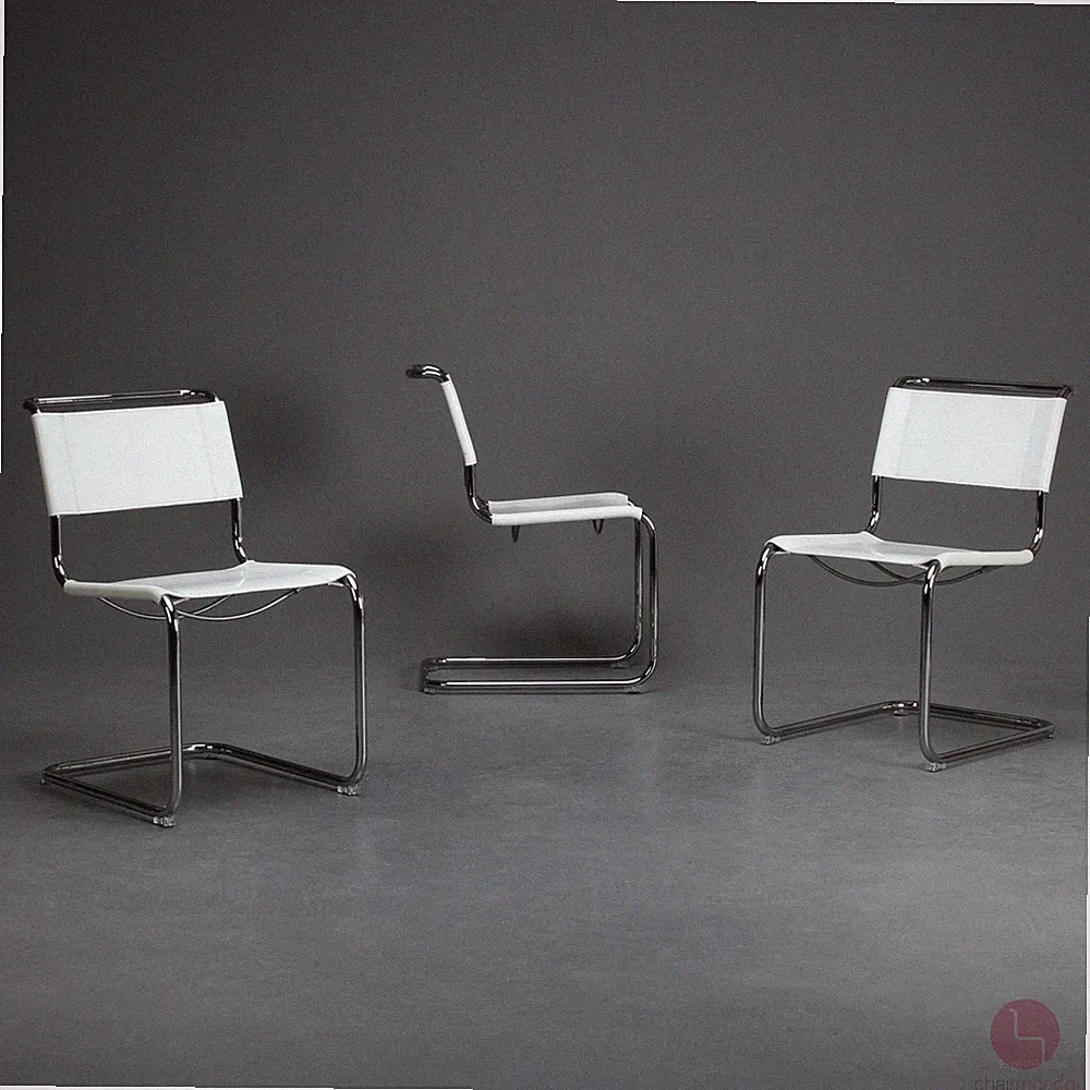 Thonet S33 Freischwinger Leder Weiß Bauhaus Klassiker Stuhl verchromt 1 von 3