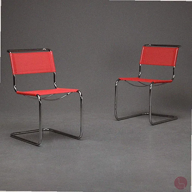 Thonet S33 N Freischwinger mit Netz Bauhaus Klassiker Stuhl Rot verchromt RAR