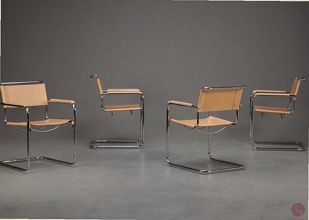 Thonet S34 Freischwinger Bauhaus Stuhl Leder Beige ca 2016 verchromt 1 von 4 TOP