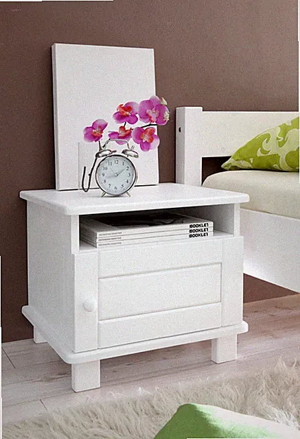 TiCAA Nachtkommode Bora Kiefer 1 türig Weiß NEU