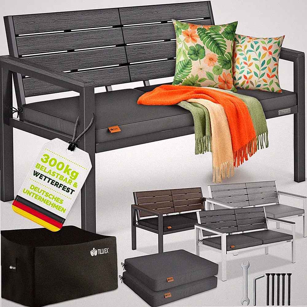 tillvex® Gartenbank 2-4 Sitzer Parkbank Kunststoff Terrasse Sitzbank Garten Bank