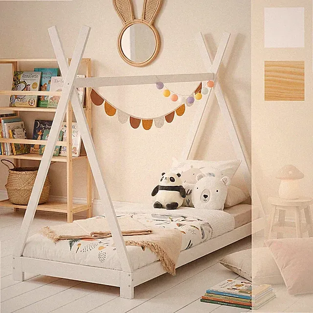 Tipibett Hausbett Spielbett Zeltbett Zelt Tipi Bett mit Dach aus Kiefer 90x200