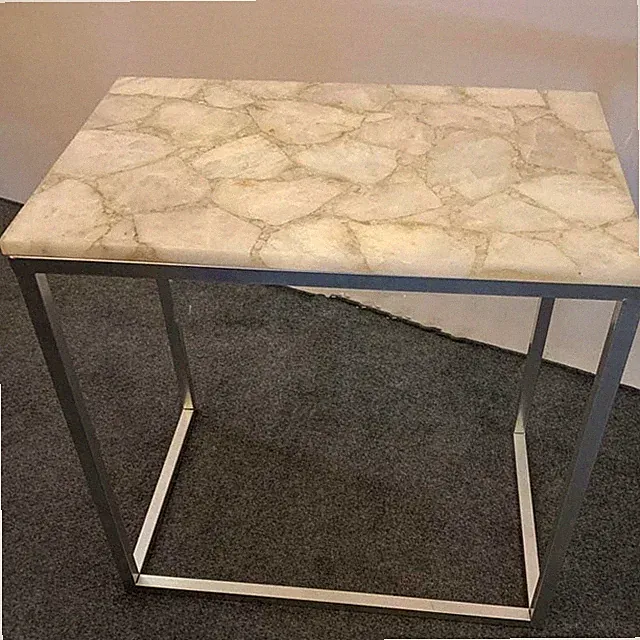 Tisch aus weißem Achat | moderner Luxusoptik | Tisch mit echter Steinplatte