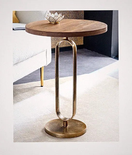 Tisch Couchtisch Beistelltisch BAROCKTISCH RUND IN Gold Aluminium 60cm Mangoholz