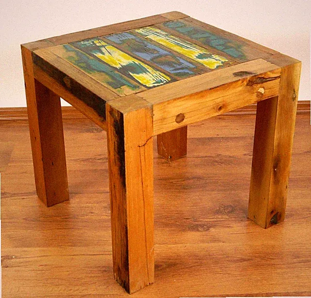 Tisch, Couchtisch, buntes,recyceltes Teakholz/Bootsholz, 50x50cm,Beistelltisch