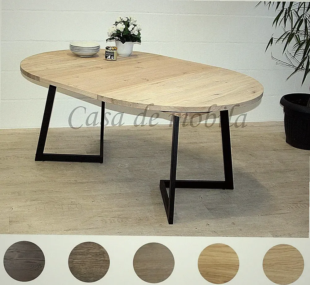 Tisch rund ausziehbar BOSTON Ø120 oder 140x75cm Wildeiche massiv geölt Metallges