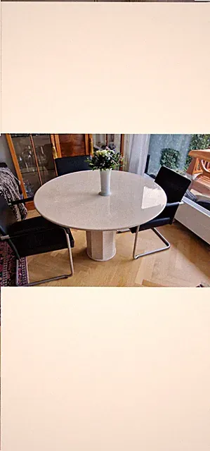 Tisch Tischplatte rund 120 cm mit Säule und Bodenplatte Marmor