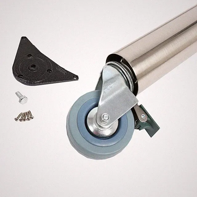 Tischbein Tischstütze auf Rolle mit Bremse ø 60mm Höhe 870 mm Edelstahl Optik