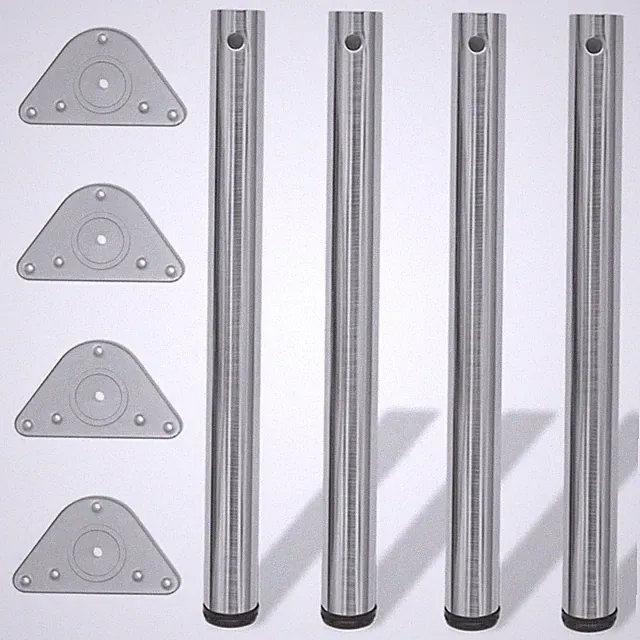 Tischbeine Set 4x 710mm Nickel gebürstet Eisen 60mm verstellbare Schraubfüße für Schreibtisch