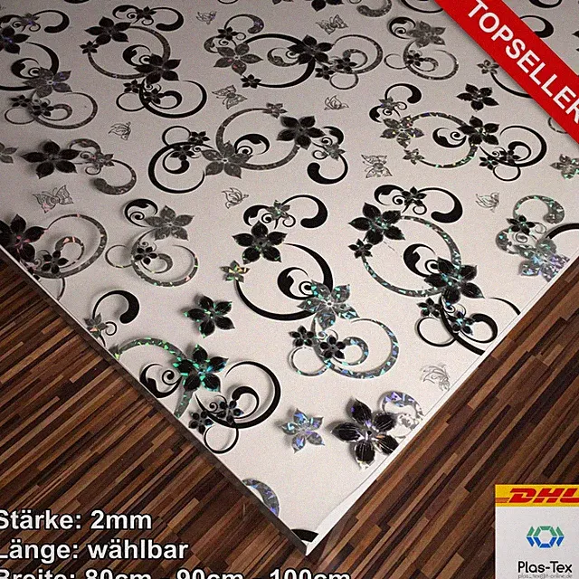 Tischfolie Tischdecke Schutzfolie 2mm Blumen Transparent Klar 80cm 90cm 100cm