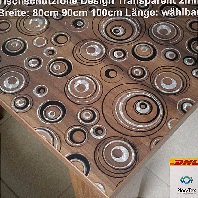 Tischfolie Tischdecke Schutzfolie 2mm Kreise PVC Transparent Klar 80/90/100cm