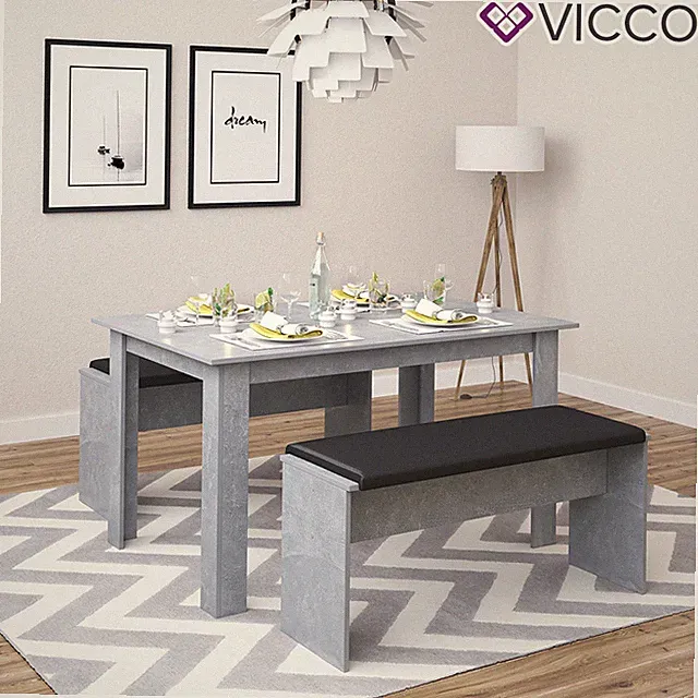 Tischgruppe Sitzgruppe Essgruppe Holztisch Esstisch Holz Tisch Beton Vicco