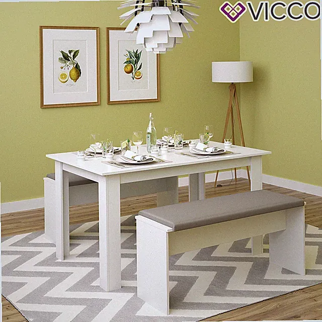 Tischgruppe Sitzgruppe Essgruppe Holztisch Esstisch Holz Tisch Weiß Vicco