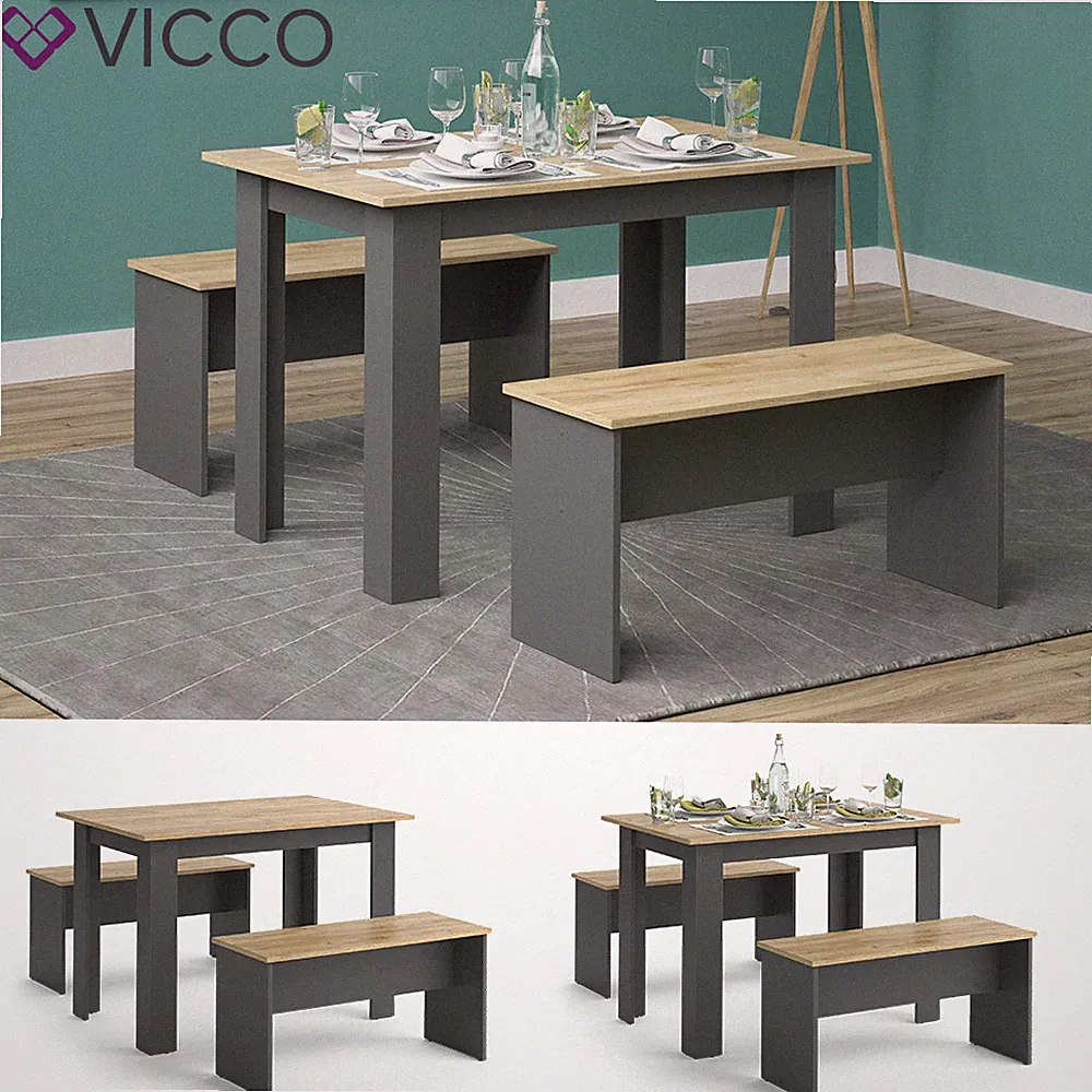 Tischgruppe Sitzgruppe Esszimmer Sentio Esstisch Anthrazit Eiche 110 cm Vicco