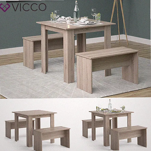 Tischgruppe Sitzgruppe Esszimmer Sentio Esstisch Sitzbank Sonoma 80 cm Vicco