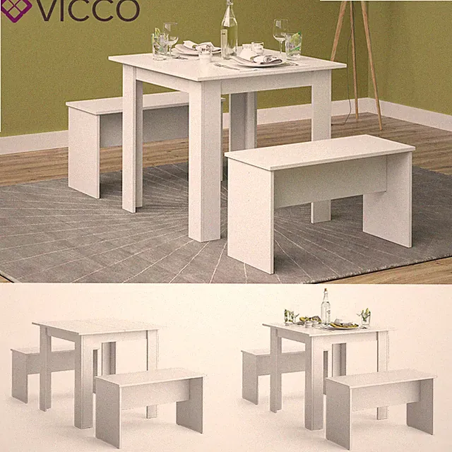Tischgruppe Sitzgruppe Esszimmer Sentio Esstisch Sitzbank Weiß 80 cm Vicco