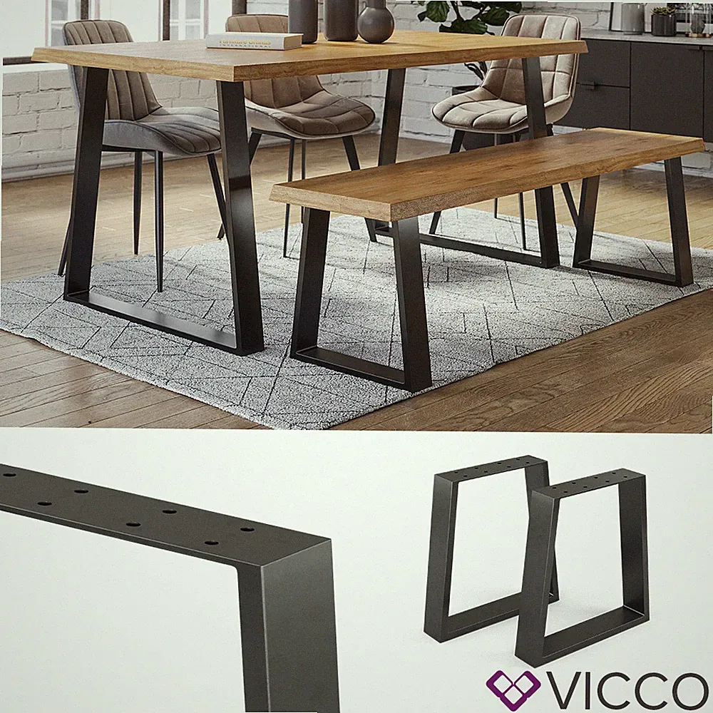 Tischkufen Tischbeine Tischgestell Couchtisch Möbelfüße Trapez 42cm Loft Vicco