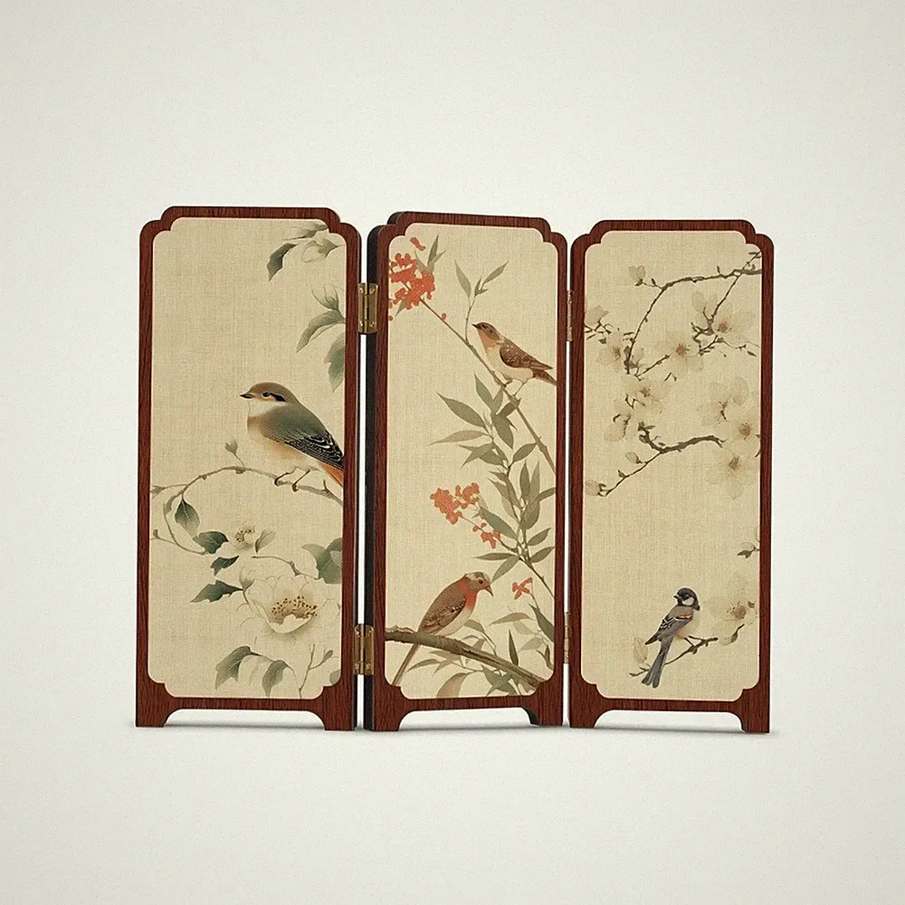 Tischparavent asiatisch Mini-Paravent dreiteilig für Schreibtisch, Nachttisch